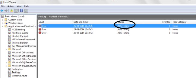Event Viewer TestLog